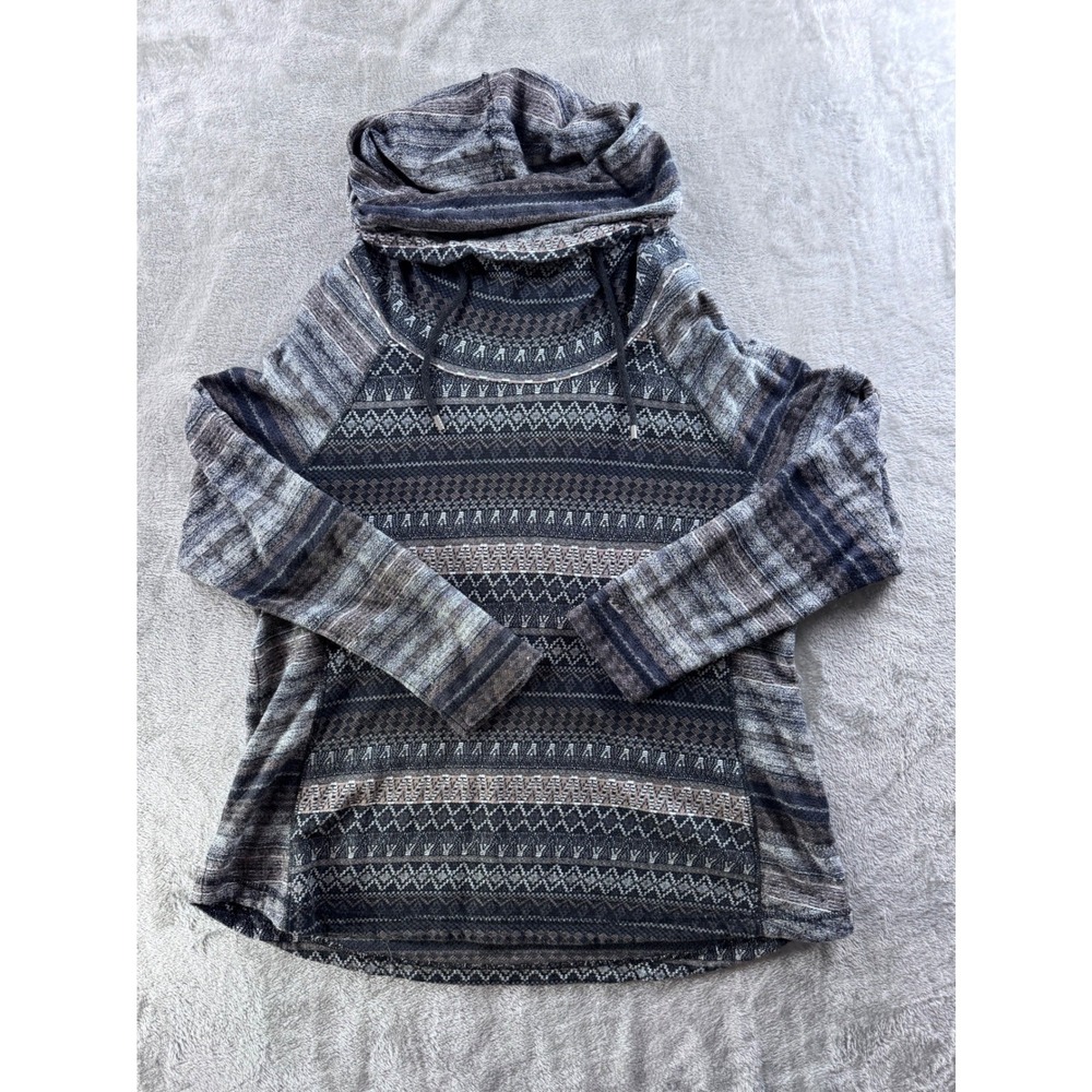 Woolrich Fair Isle Cowl Neck Sweater Women's XL Gray Black Cozy Knit‎ Pullover